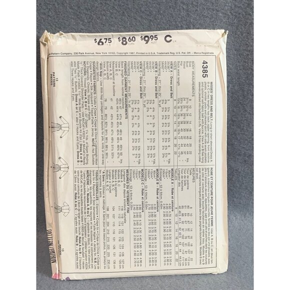 McCalls Vintage Sewing Pattern 4385 Dress Sleeve Variations Size 12 uncut - Picture 2 of 2